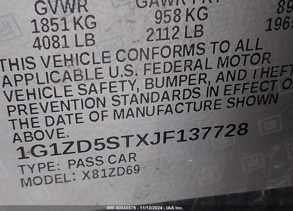 2018 CHEVROLET MALIBU LT VIN: 1G1ZD5STXJF137728