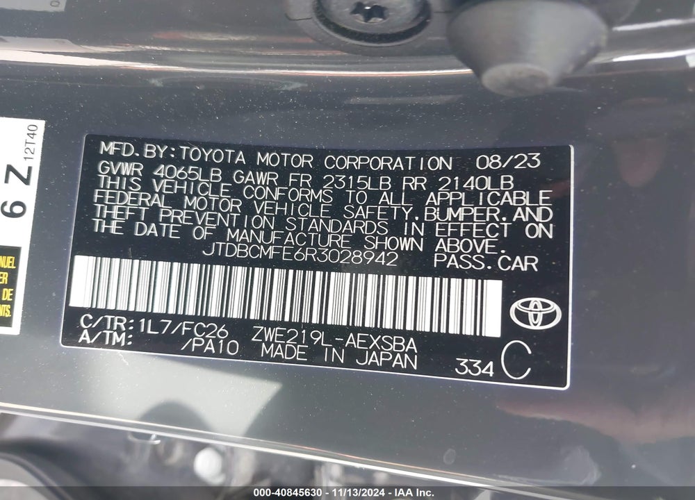 2024 TOYOTA COROLLA VIN: JTDBCMFE6R3028942