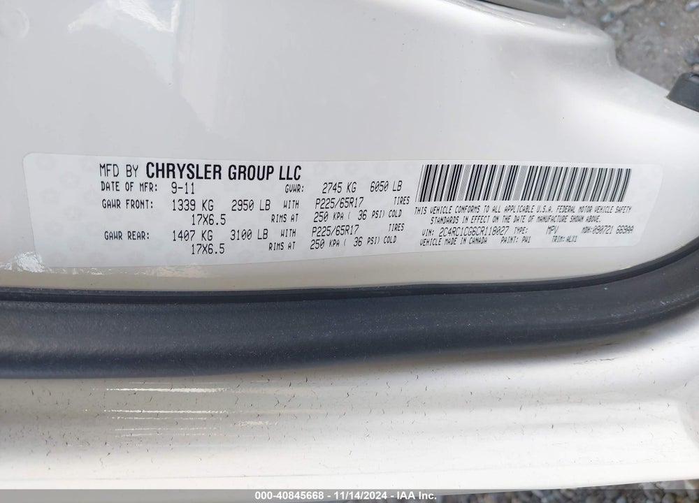 2012 CHRYSLER TOWN & COUNTRY TOURING-L VIN: 2C4RC1CG6CR118027