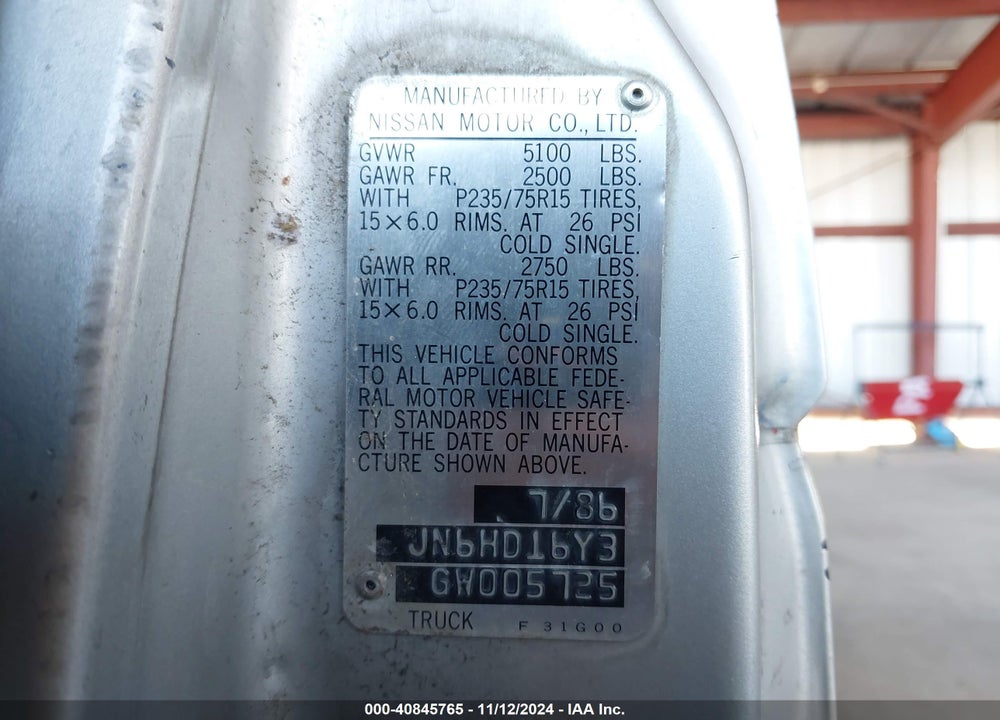 1986 NISSAN D21 KING CAB VIN: JN6HD16Y3GW005725