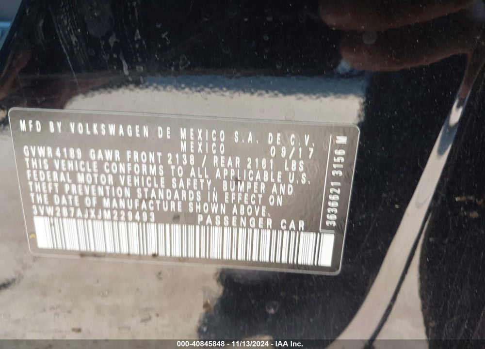 2018 VOLKSWAGEN JETTA 1.4T S VIN: 3VW2B7AJXJM229493