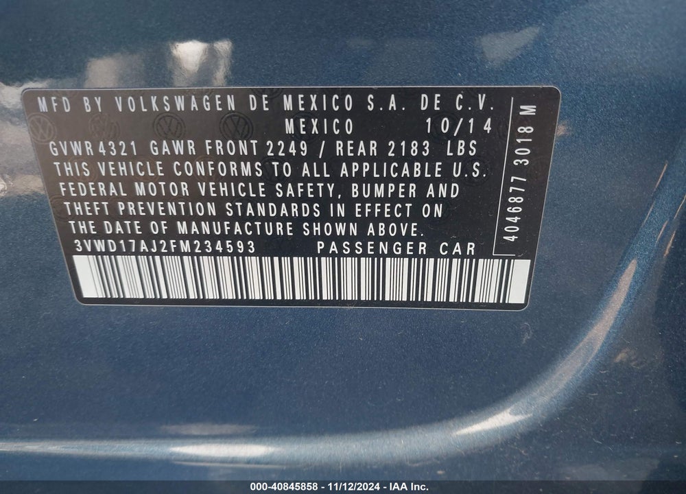 2015 VOLKSWAGEN JETTA 1.8T SE VIN: 3VWD17AJ2FM234593