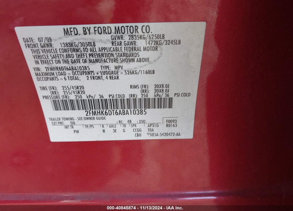 2010 FORD FLEX LIMITED VIN: 2FMHK6DT6ABA10385