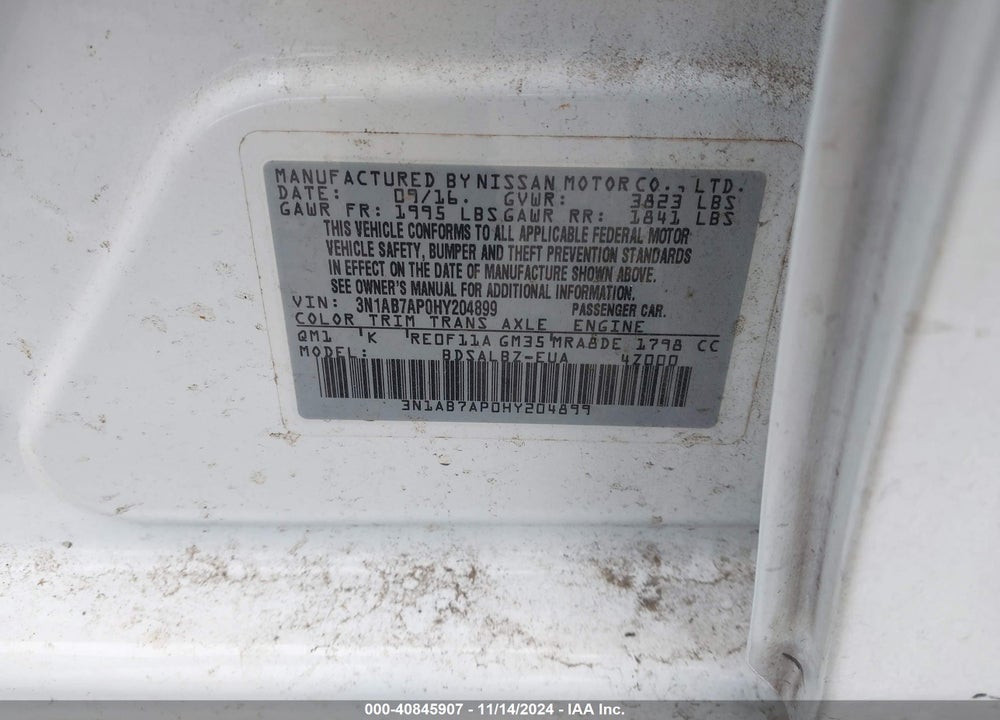 2017 NISSAN SENTRA S VIN: 3N1AB7AP0HY204899