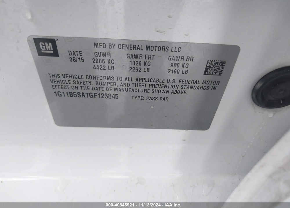 2016 CHEVROLET MALIBU LIMITED LS VIN: 1G11B5SA7GF123845