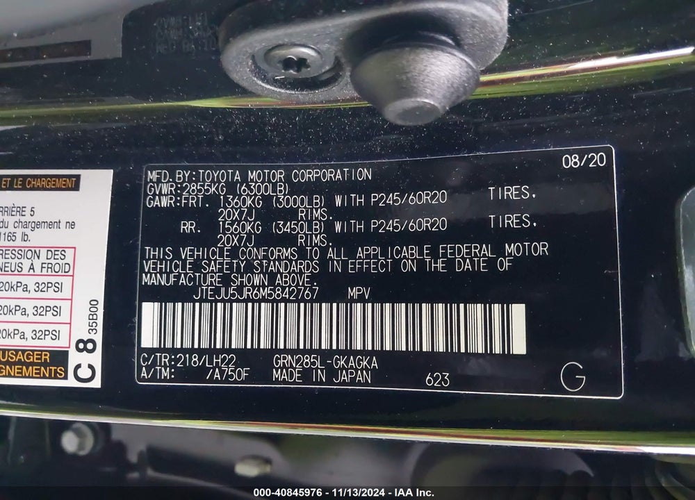 2021 TOYOTA 4RUNNER NIGHTSHADE SPECIAL EDITION VIN: JTEJU5JR6M5842767