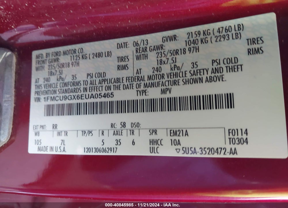 2014 FORD ESCAPE SE VIN: 1FMCU9GX6EUA05465