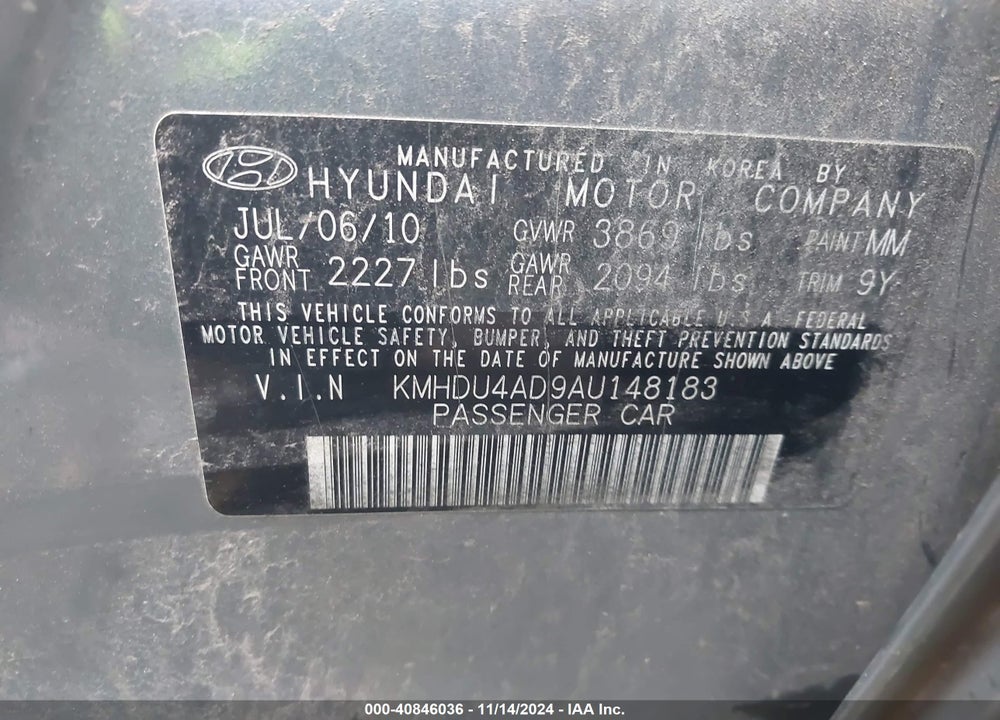 2010 HYUNDAI ELANTRA BLUE VIN: KMHDU4AD9AU148183