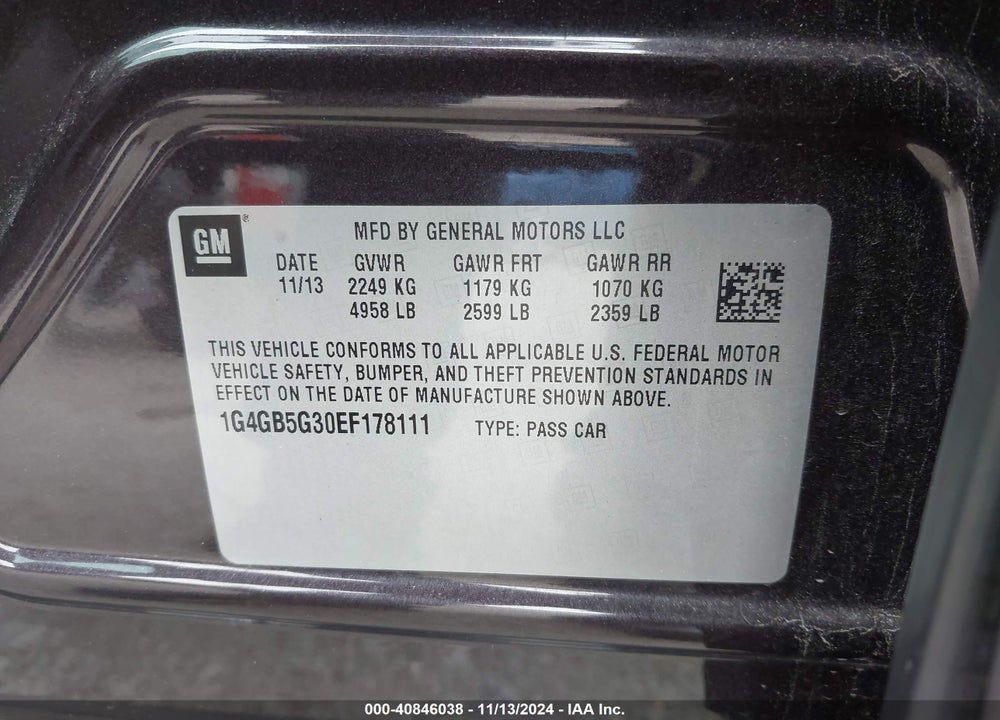 2014 BUICK LACROSSE LEATHER VIN: 1G4GB5G30EF178111