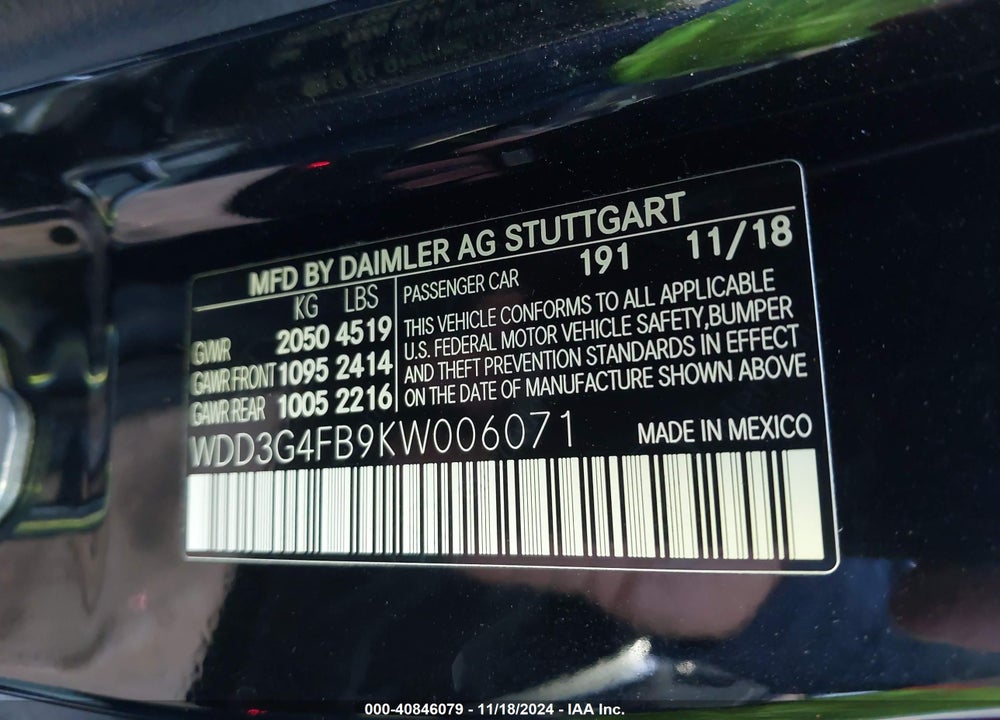 2019 MERCEDES-BENZ A 220 4MATIC VIN: WDD3G4FB9KW006071