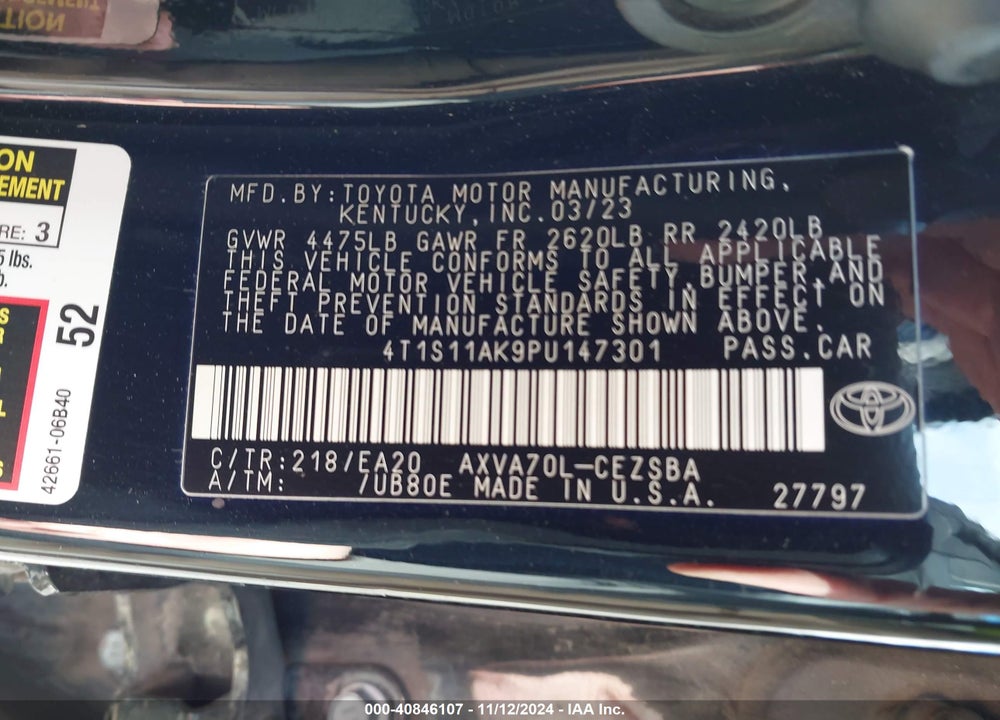 2023 TOYOTA CAMRY VIN: 4T1S11AK9PU147301