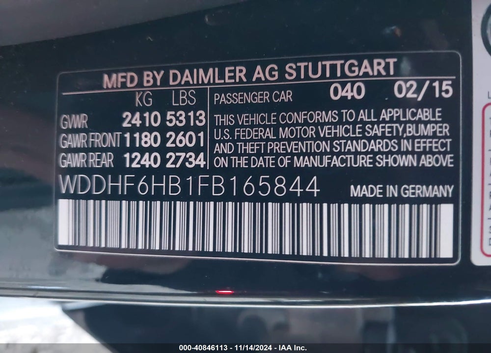 2015 MERCEDES-BENZ E 400 4MATIC VIN: WDDHF6HB1FB165844