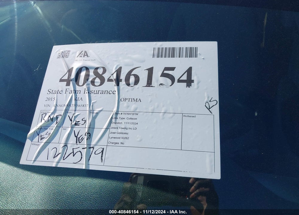 2015 KIA OPTIMA LX VIN: KNAGM4A73F5658376