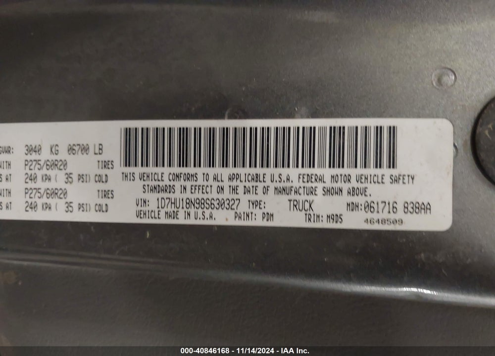 2008 DODGE RAM 1500 SLT VIN: 1D7HU18N98S630327