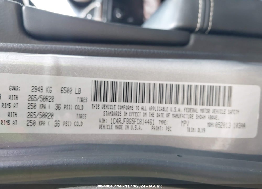 2015 JEEP GRAND CHEROKEE LIMITED VIN: 1C4RJFBG5FC814461