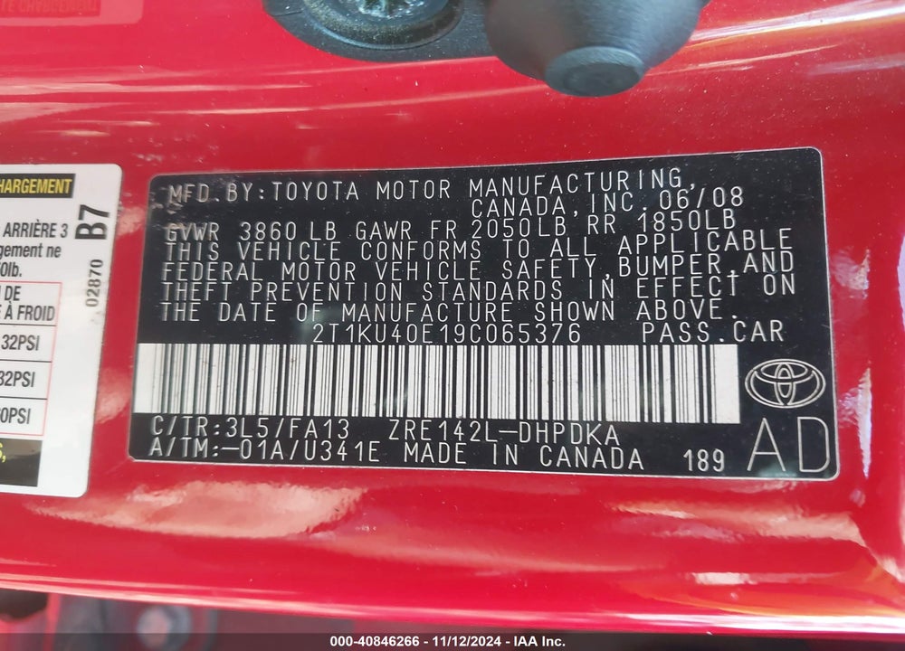 2009 TOYOTA MATRIX VIN: 2T1KU40E19C065376