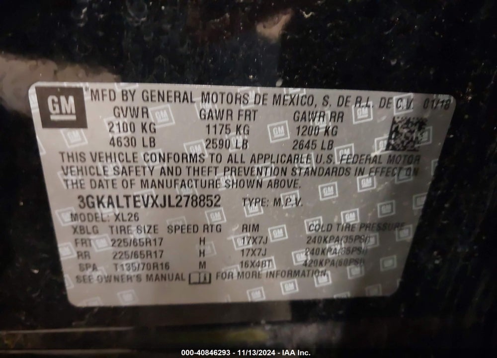 2018 GMC TERRAIN VIN: 3GKALTEVXJL278852