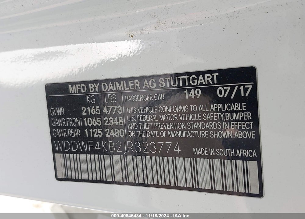 2018 MERCEDES-BENZ C 300 4MATIC VIN: WDDWF4KB2JR323774