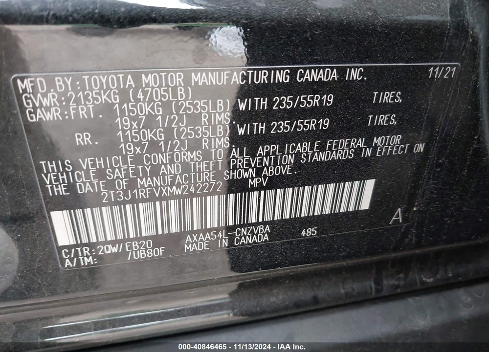 2021 TOYOTA RAV4 ADVENTURE VIN: 2T3J1RFVXMW242272