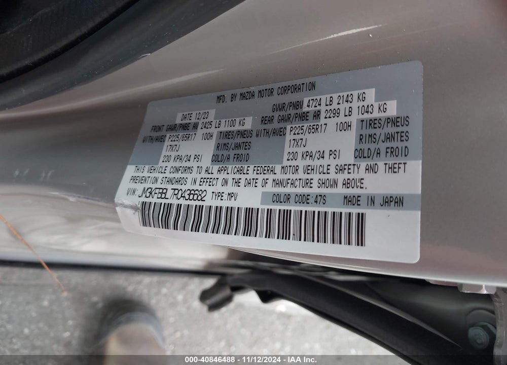 2024 MAZDA CX-5 2.5 S SELECT VIN: JM3KFBBL7R0436682
