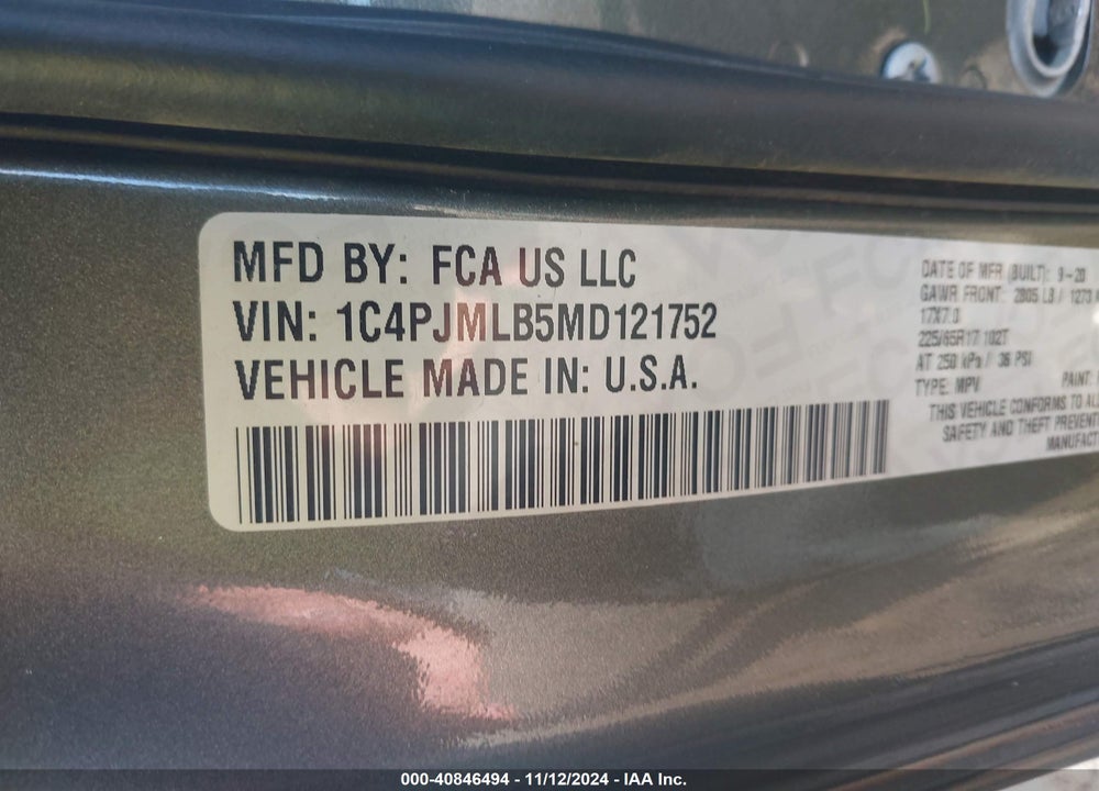 2021 JEEP CHEROKEE LATITUDE PLUS 4X4 VIN: 1C4PJMLB5MD121752