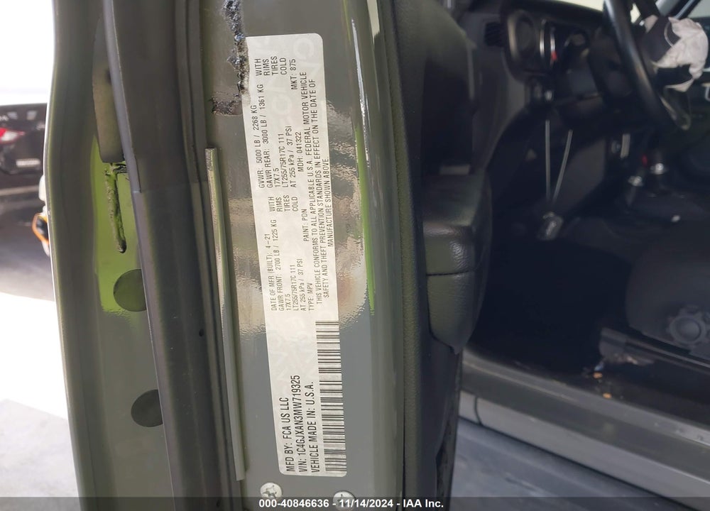 2021 JEEP WRANGLER WILLYS 4X4 VIN: 1C4GJXAN3MW719325