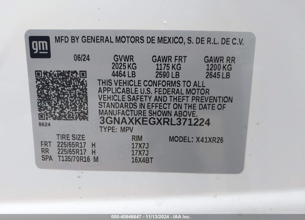 2024 CHEVROLET EQUINOX FWD LT VIN: 3GNAXKEGXRL371224
