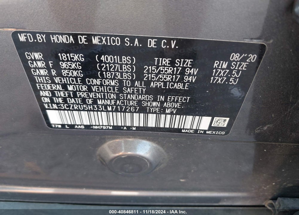 2020 HONDA HR-V 2WD LX VIN: 3CZRU5H33LM717267