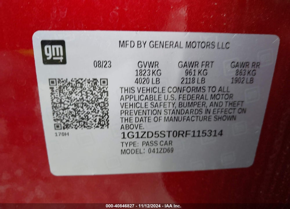 2024 CHEVROLET MALIBU FWD 1LT VIN: 1G1ZD5ST0RF115314