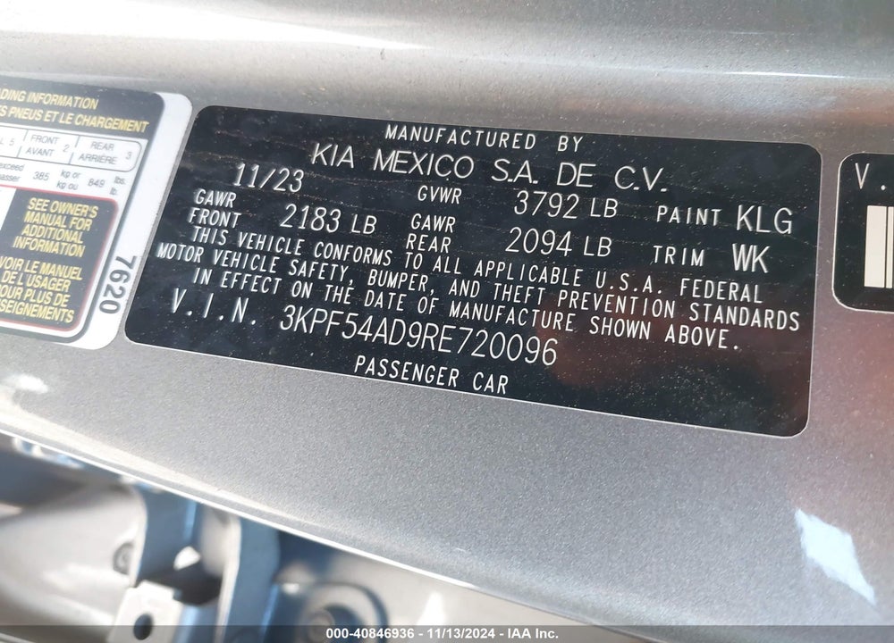 2024 KIA FORTE GT LINE VIN: 3KPF54AD9RE720096