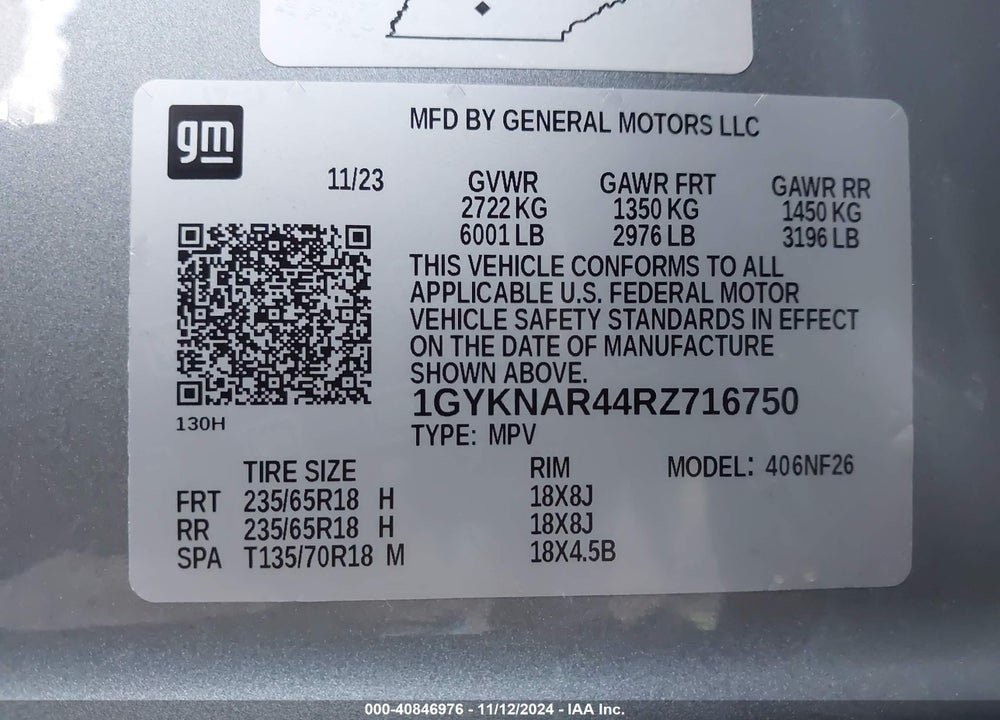 2024 CADILLAC XT5 FWD LUXURY VIN: 1GYKNAR44RZ716750