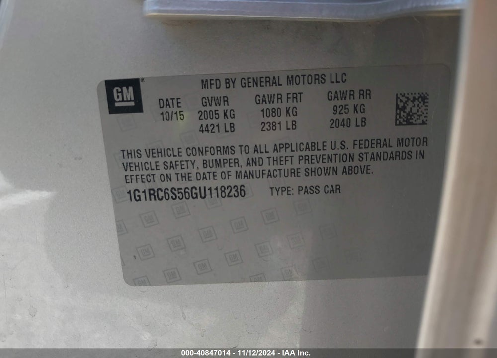 2016 CHEVROLET VOLT LT VIN: 1G1RC6S56GU118236
