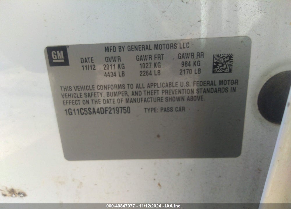 2013 CHEVROLET MALIBU 1LT VIN: 1G11C5SA4DF219750