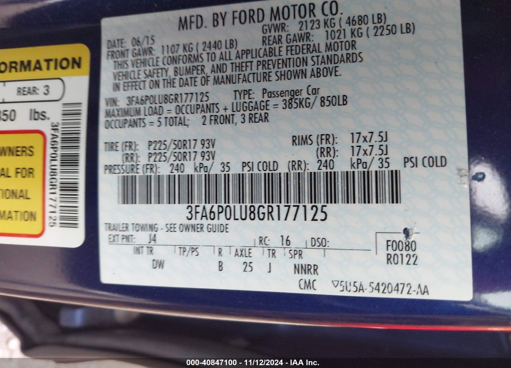 2016 FORD FUSION HYBRID SE VIN: 3FA6P0LU8GR177125