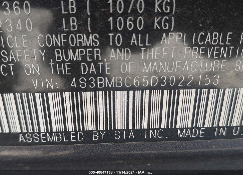2013 SUBARU LEGACY 2.5I PREMIUM VIN: 4S3BMBC65D3022153