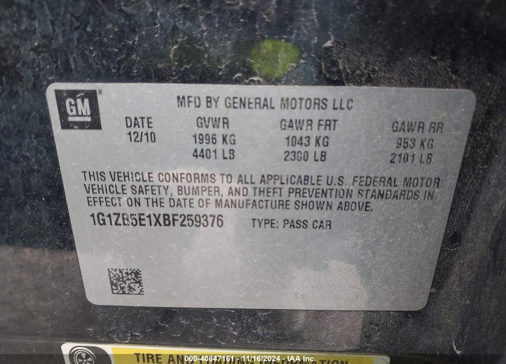 2011 CHEVROLET MALIBU LS VIN: 1G1ZB5E1XBF259376