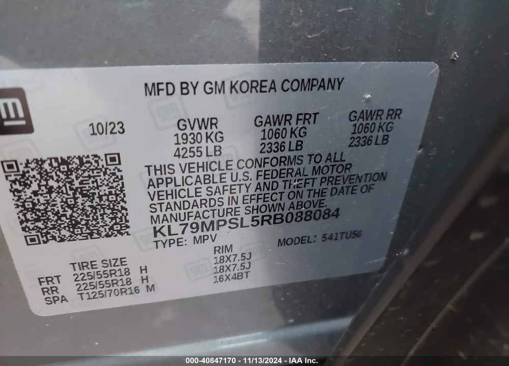 2024 CHEVROLET TRAILBLAZER FWD LT VIN: KL79MPSL5RB088084