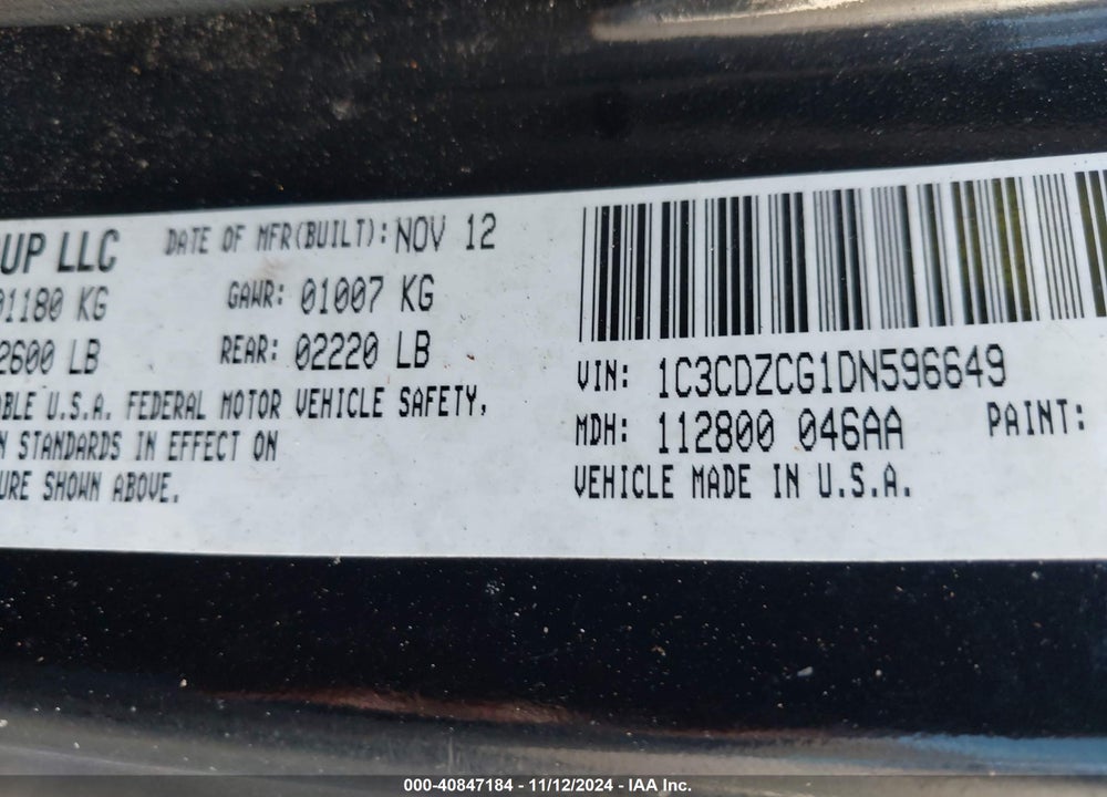 2013 DODGE AVENGER SXT VIN: 1C3CDZCG1DN596649