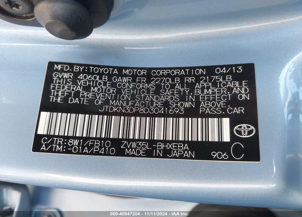2013 TOYOTA PRIUS PLUG-IN VIN: JTDKN3DP8D3041693
