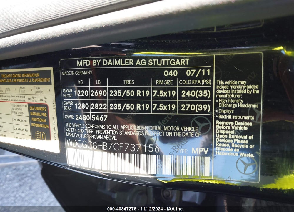2012 MERCEDES-BENZ GLK 350 4MATIC VIN: WDCGG8HB7CF737156