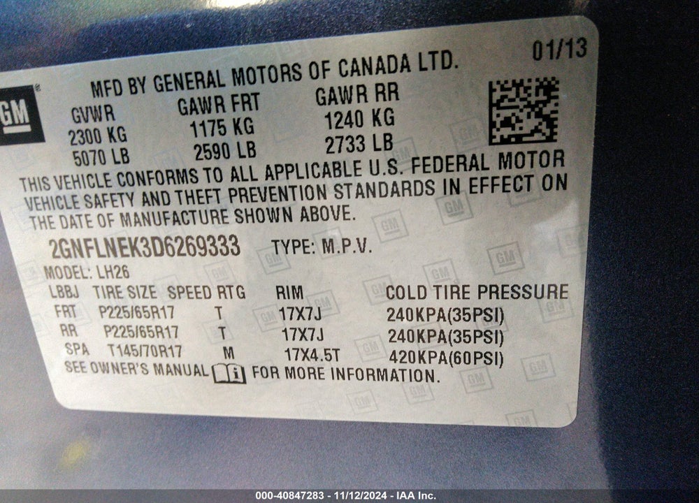 2013 CHEVROLET EQUINOX 2LT VIN: 2GNFLNEK3D6269333