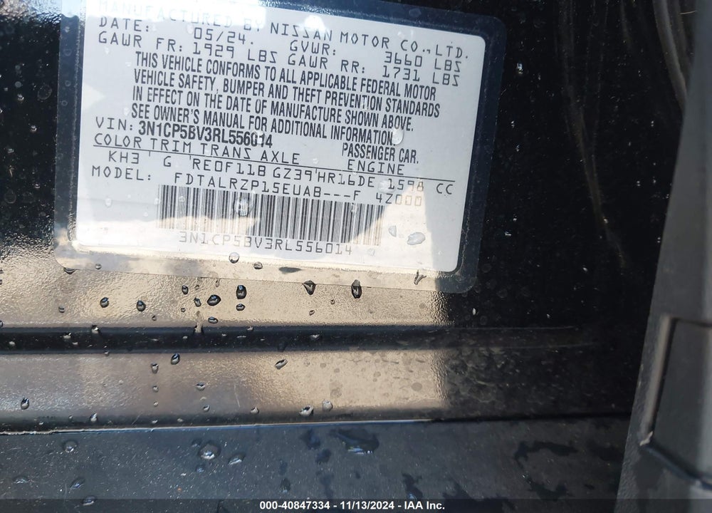 2024 NISSAN KICKS S XTRONIC CVT VIN: 3N1CP5BV3RL556014