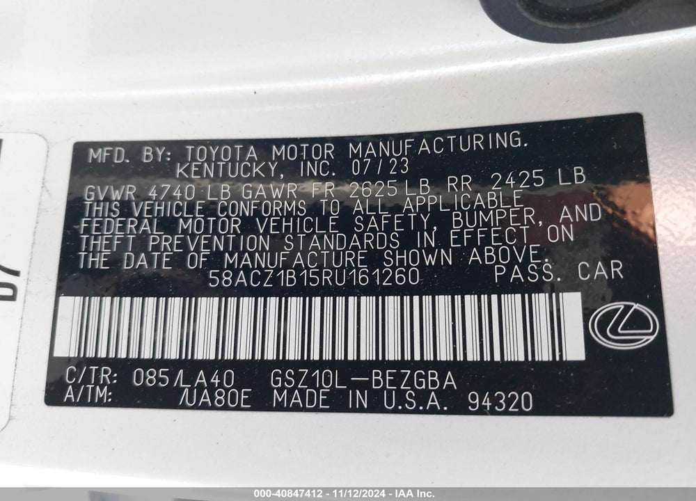2024 LEXUS ES 350 VIN: 58ACZ1B15RU161260