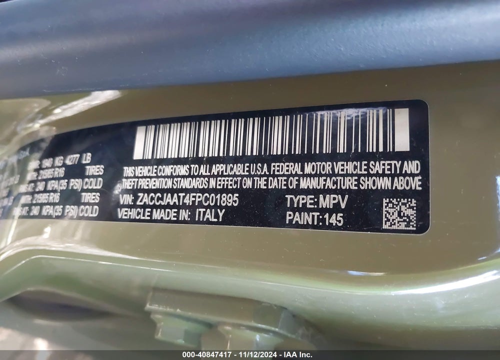 2015 JEEP RENEGADE VIN: ZACCJAAT4FPC01895