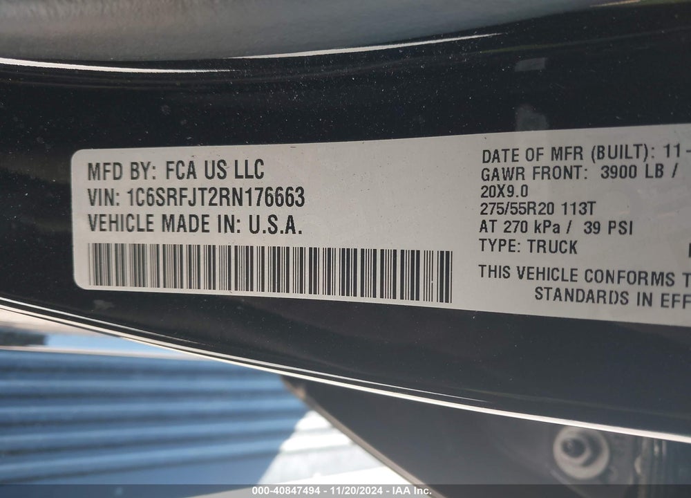 2024 RAM 1500 LAIE  4X4 5'7 BOX VIN: 1C6SRFJT2RN176663
