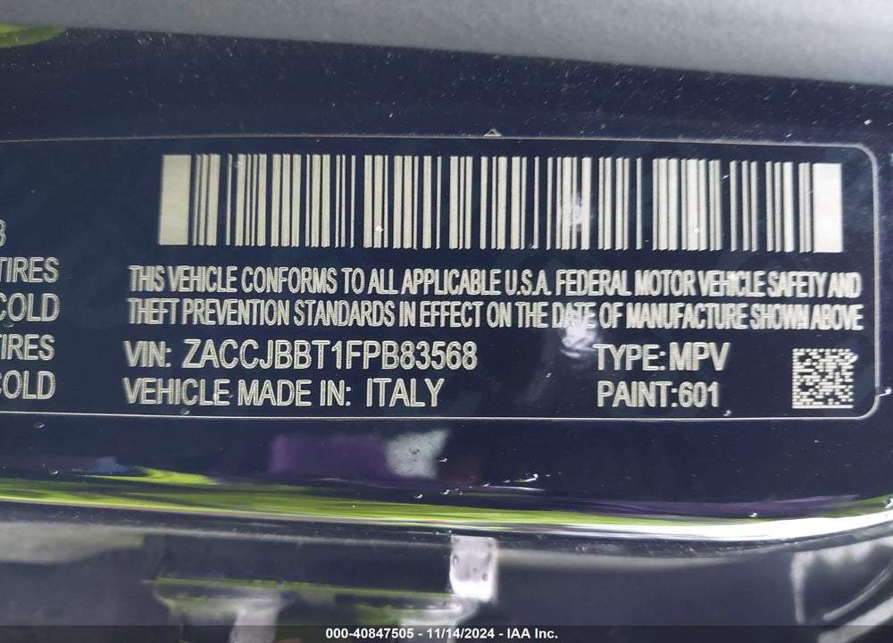 2015 JEEP RENEGADE LATITUDE VIN: ZACCJBBT1FPB83568