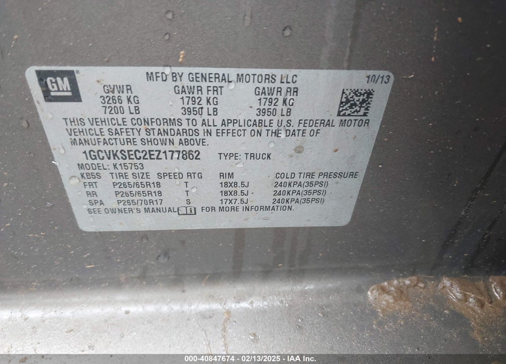 2014 CHEVROLET SILVERADO 1500 LTZ VIN: 1GCVKSEC2EZ177862