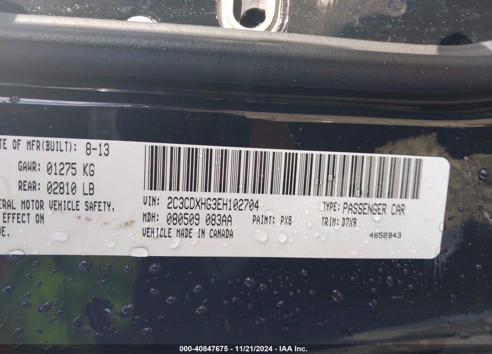 2014 DODGE CHARGER SXT VIN: 2C3CDXHG3EH102704