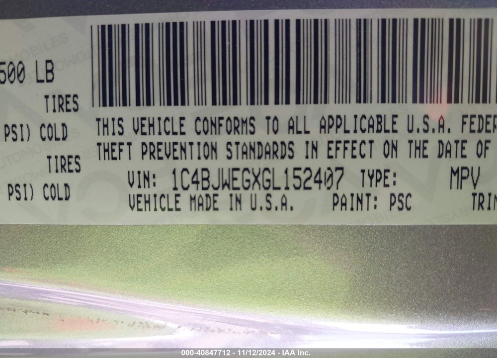2016 JEEP WRANGLER UNLIMITED SAHARA VIN: 1C4BJWEGXGL152407