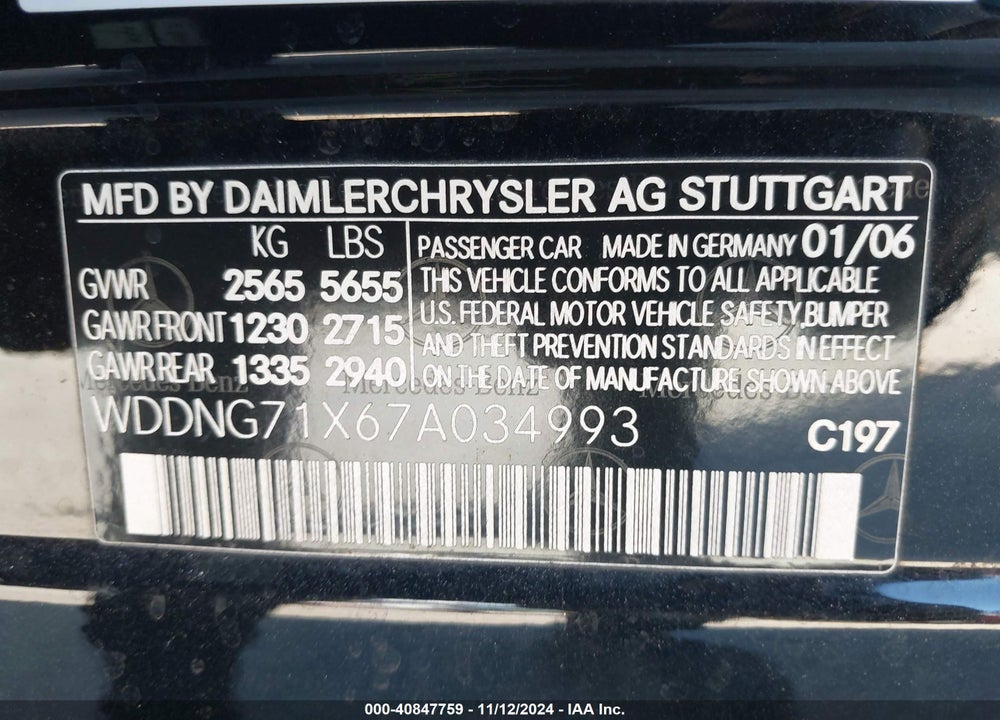 2007 MERCEDES-BENZ S 550 VIN: WDDNG71X67A034993